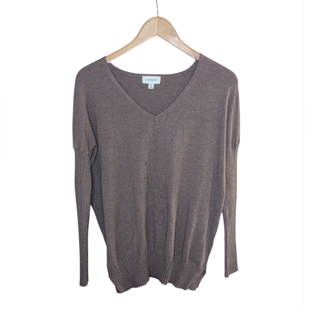 Evereve Everly Sweater Medium Mauve Taupe V-Neck Batwing Pullover Knit Draped